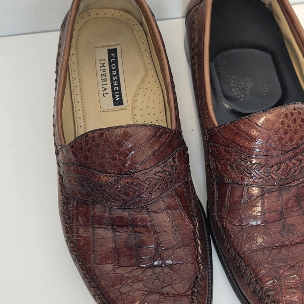 Genuine Caiman Alligator Imperial Loafers Brown Florsheim Imperial Mens Sz 38D - Picture 6 of 16